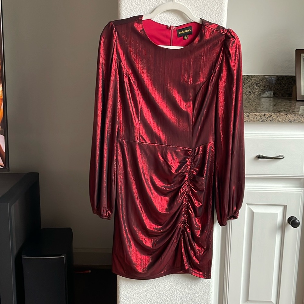 Holiday crimson dress, worn by me once, size XS, stretch, I’m 5’4”